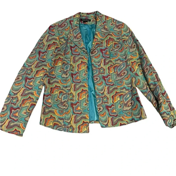 🌀 Margaret Frances Vintage Abstract Blazer Jacket Sz 12 Women’s 🌈 - Picture 1 of 3